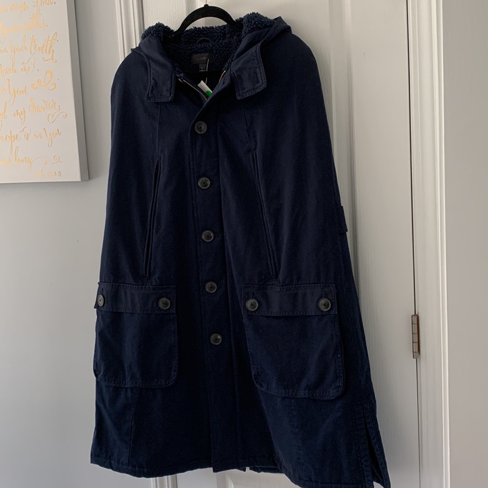 J. Crew Perfect Winter lining cape Navy blue new